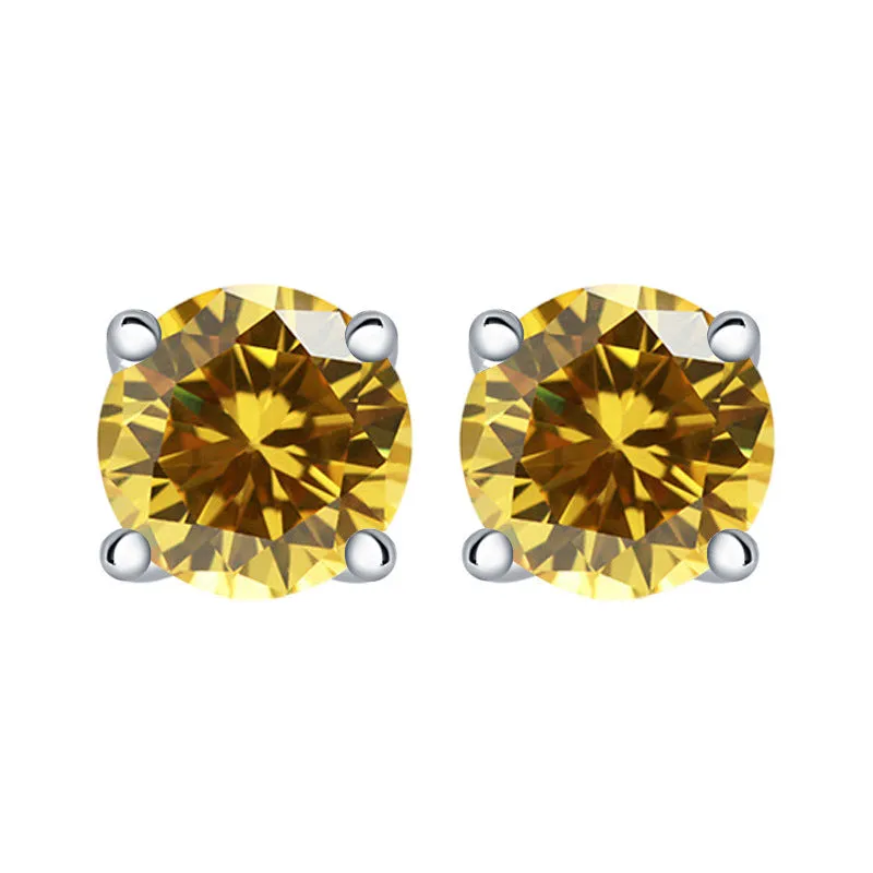 Colourful Round Zircon Silver Studs Earrings for Women