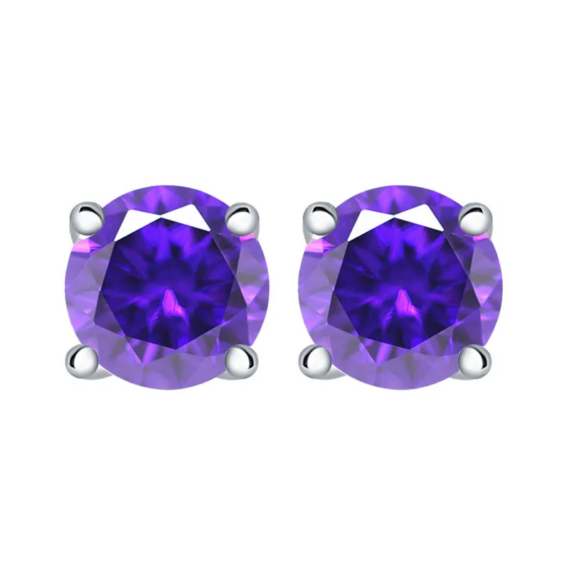 Colourful Round Zircon Silver Studs Earrings for Women