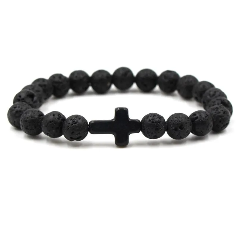 Cross Turquoise Bracelet Lava Volcanic Stone Bracelet 94985839L