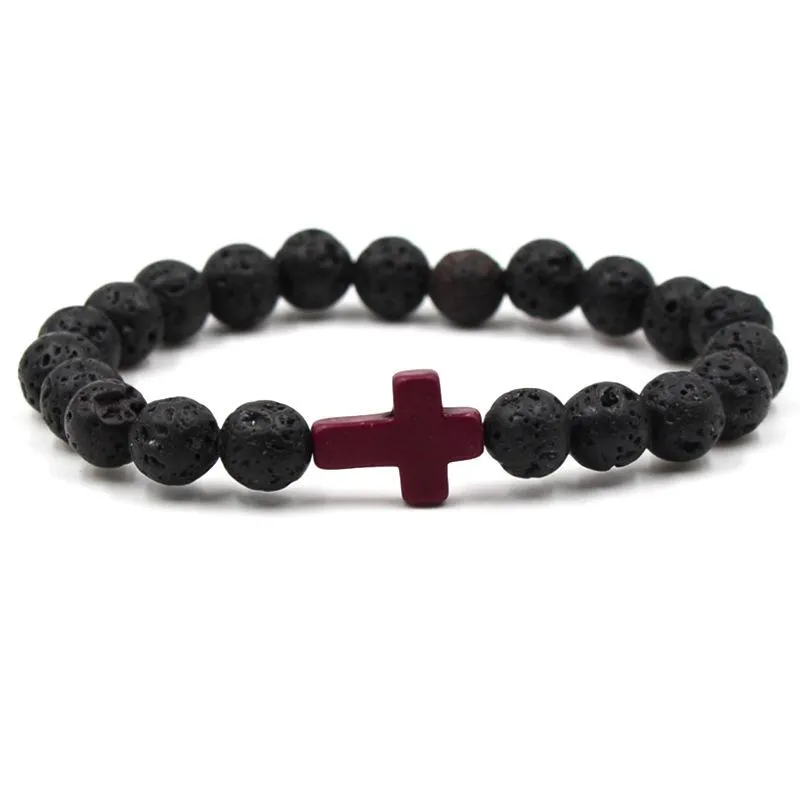 Cross Turquoise Bracelet Lava Volcanic Stone Bracelet 94985839L