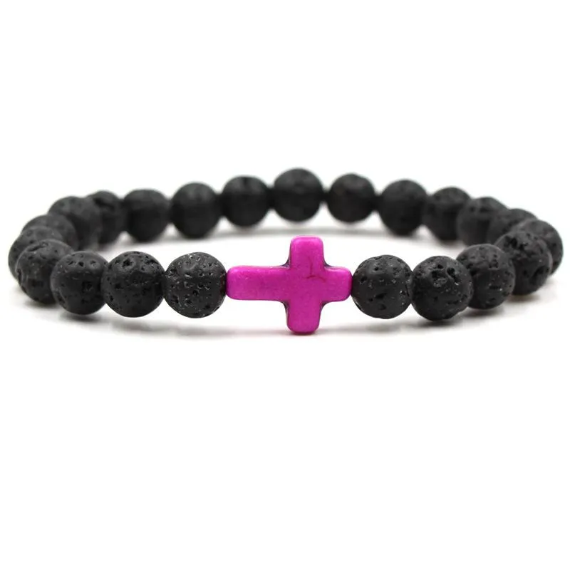 Cross Turquoise Bracelet Lava Volcanic Stone Bracelet 94985839L