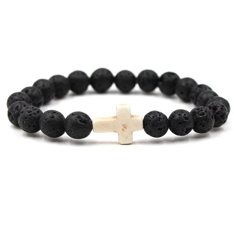 Cross Turquoise Bracelet Lava Volcanic Stone Bracelet 94985839L