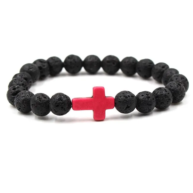 Cross Turquoise Bracelet Lava Volcanic Stone Bracelet 94985839L