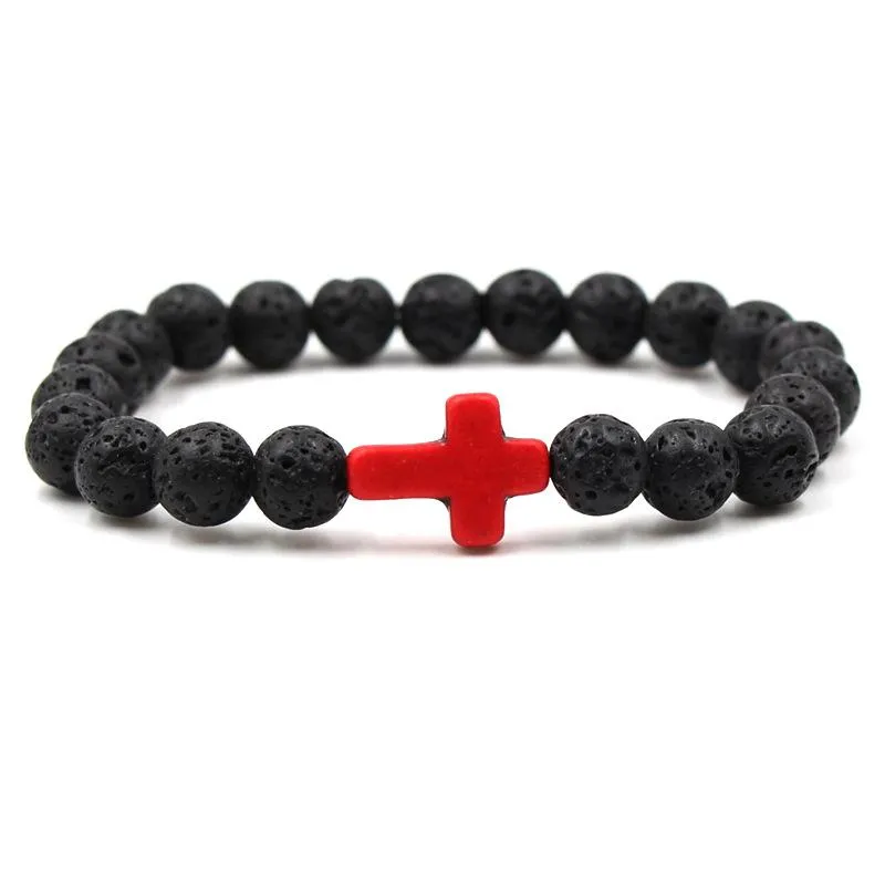 Cross Turquoise Bracelet Lava Volcanic Stone Bracelet 94985839L