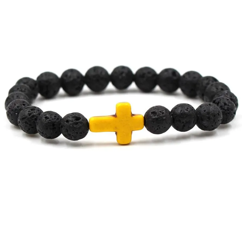 Cross Turquoise Bracelet Lava Volcanic Stone Bracelet 94985839L