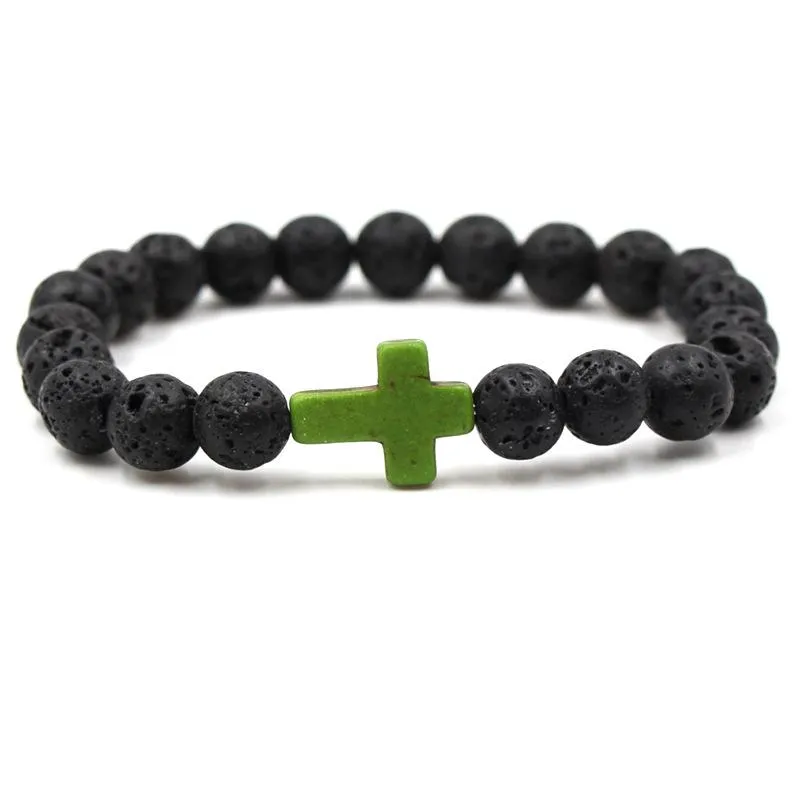 Cross Turquoise Bracelet Lava Volcanic Stone Bracelet 94985839L