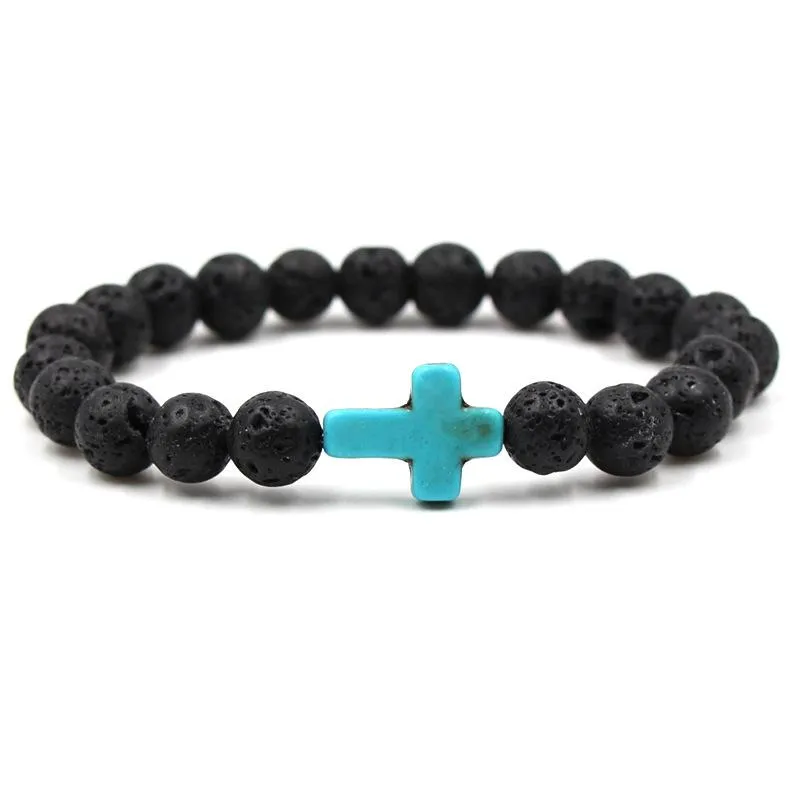 Cross Turquoise Bracelet Lava Volcanic Stone Bracelet 94985839L