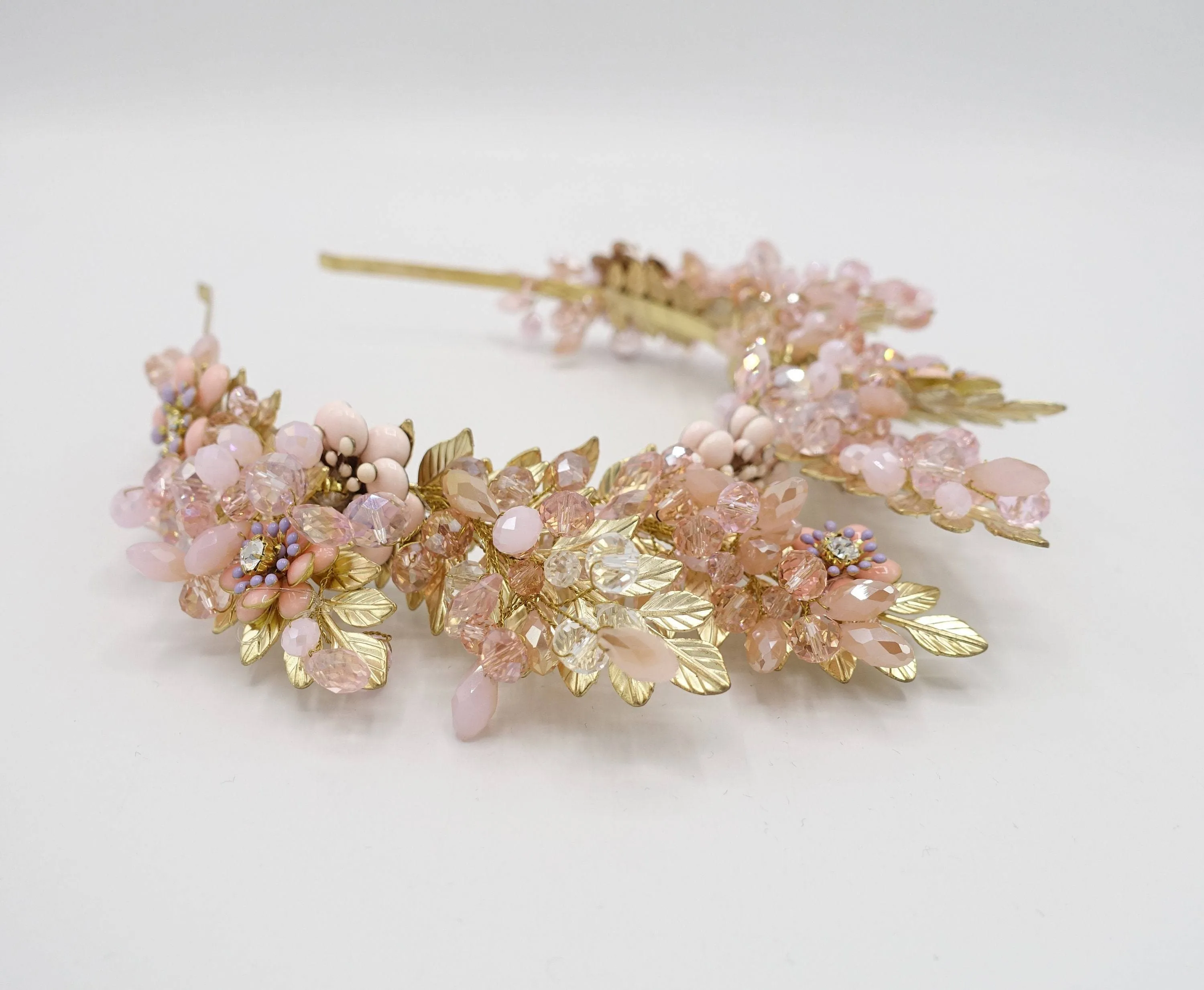 crystal beaded tiara gold metal headband special event hairband for women