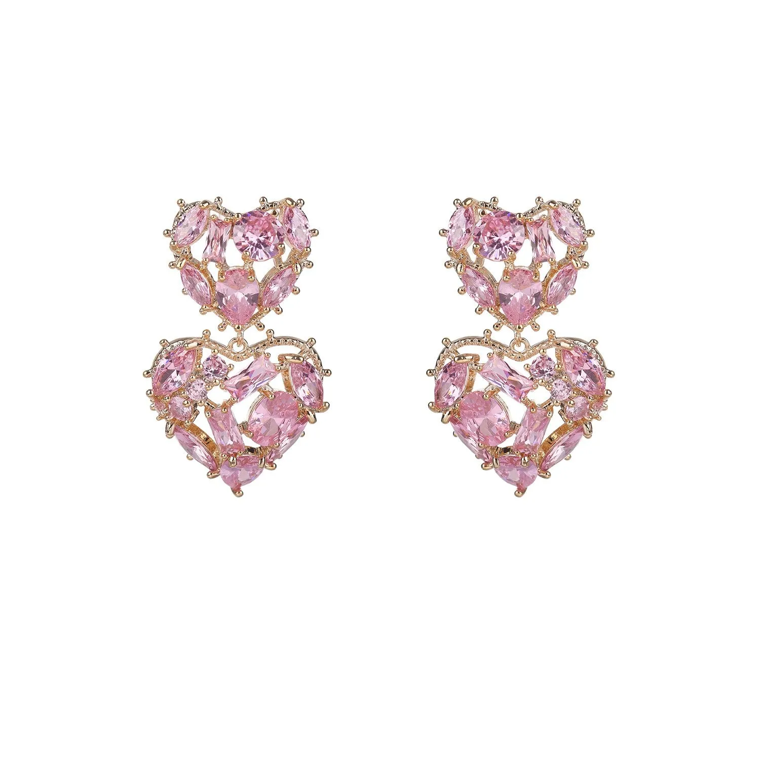 Cubic Zircon CZ Heart Earrings for Wedding, Crystals Love Earring for Bride, Women Girl Birthday Party Jewelry CE11255