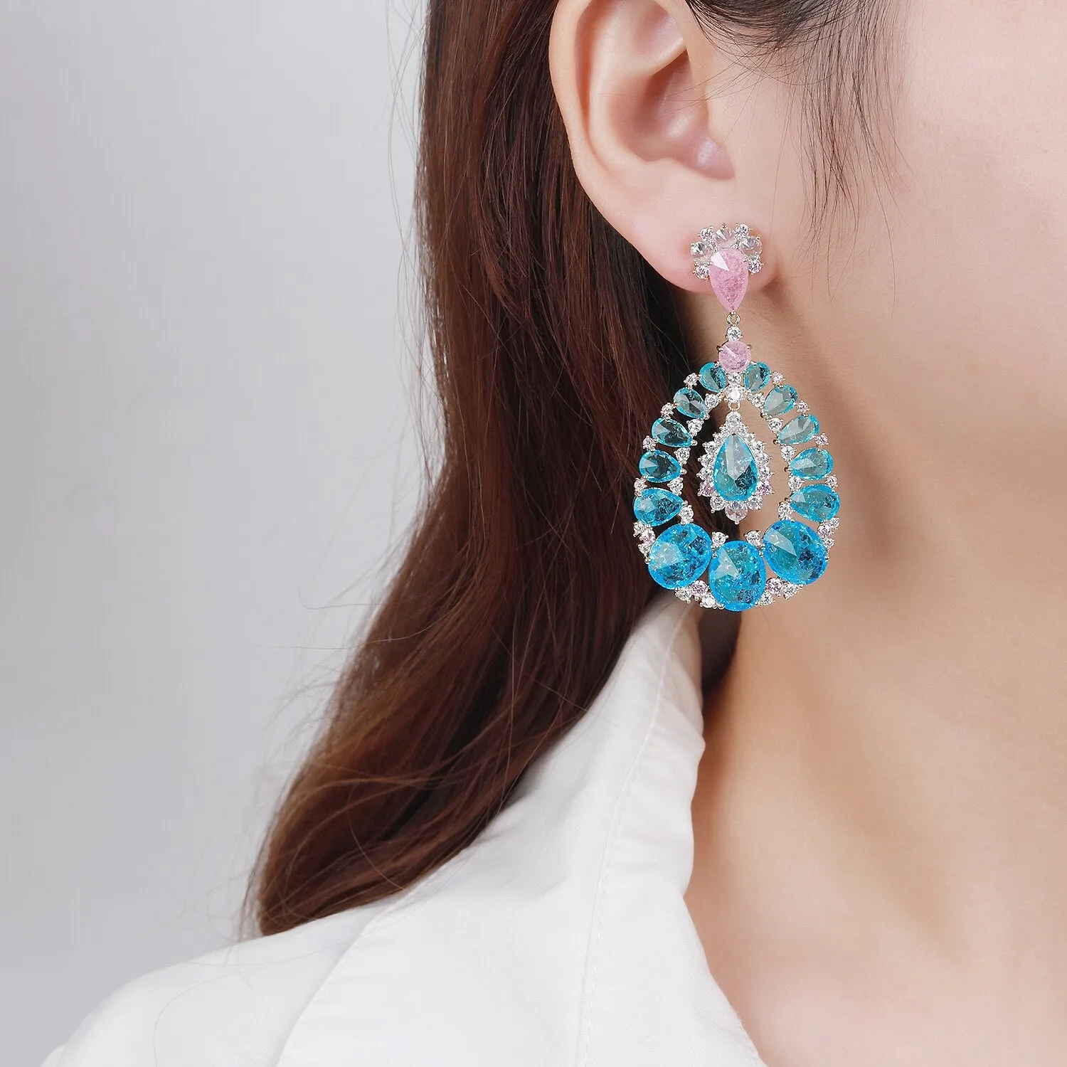 Cubic Zircon CZ Leaves Earrings for Wedding, Crystals Flower Earring for Bride, Women Girl Birthday Party Jewelry CE11460