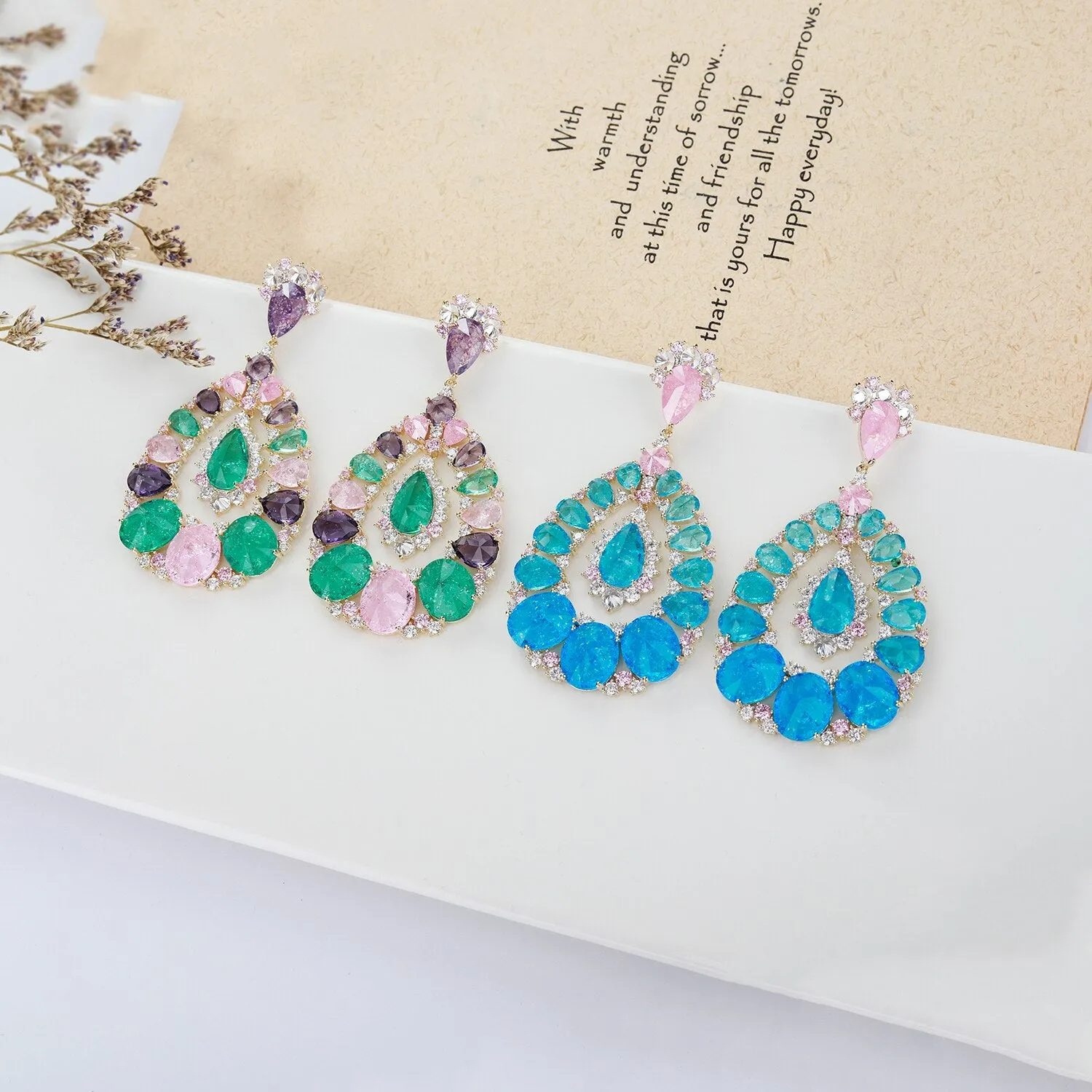 Cubic Zircon CZ Leaves Earrings for Wedding, Crystals Flower Earring for Bride, Women Girl Birthday Party Jewelry CE11460