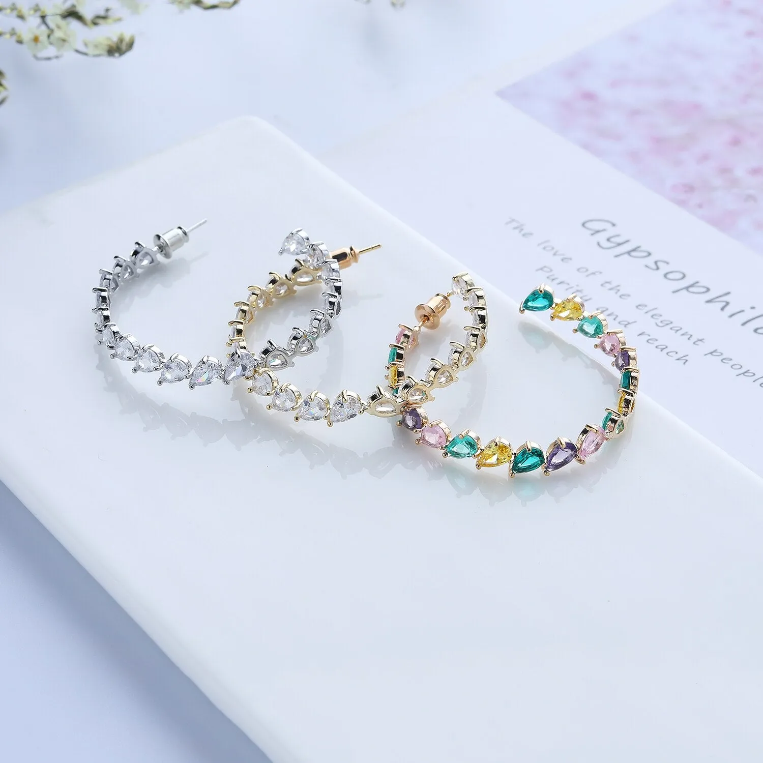Cubic Zircon CZ Round Earrings for Wedding, Crystals Heart Earring for Bride, Women Girl Birthday Party Jewelry CE11412