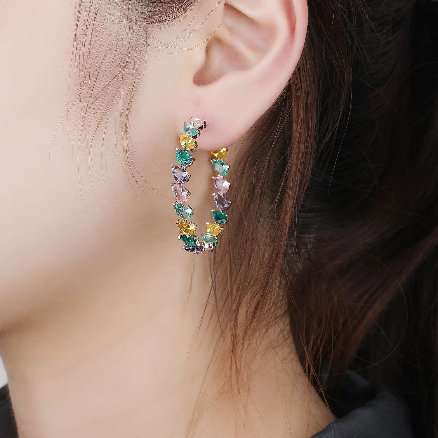 Cubic Zircon CZ Round Earrings for Wedding, Crystals Heart Earring for Bride, Women Girl Birthday Party Jewelry CE11412
