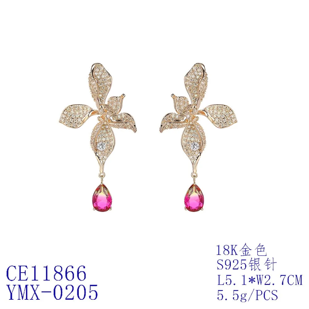 Cubic Zircon Flower Dangle Earring for Women,Crystals Girls Party,Crystals Water Drop Dangler Jewelry CE11866