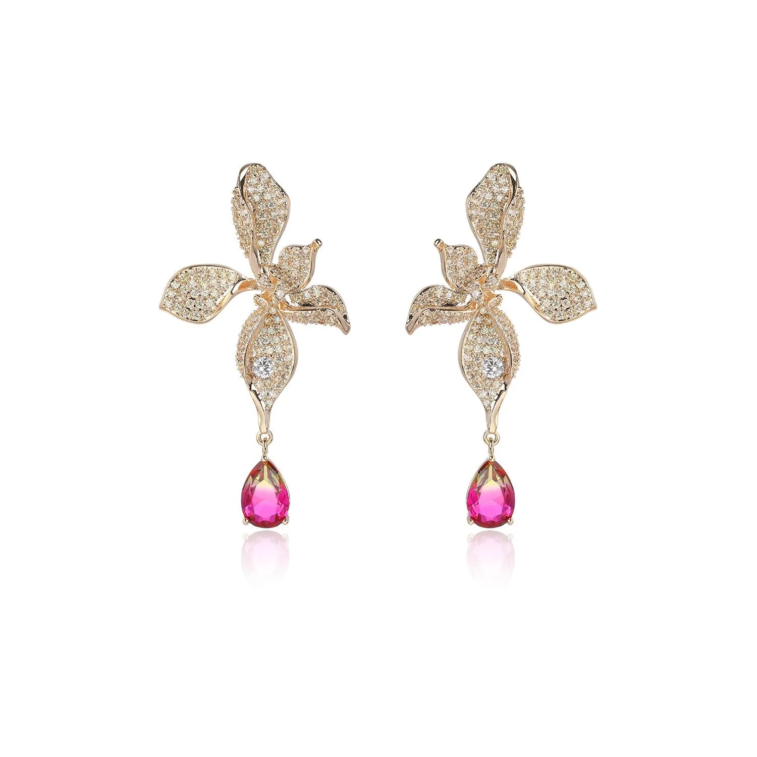 Cubic Zircon Flower Dangle Earring for Women,Crystals Girls Party,Crystals Water Drop Dangler Jewelry CE11866