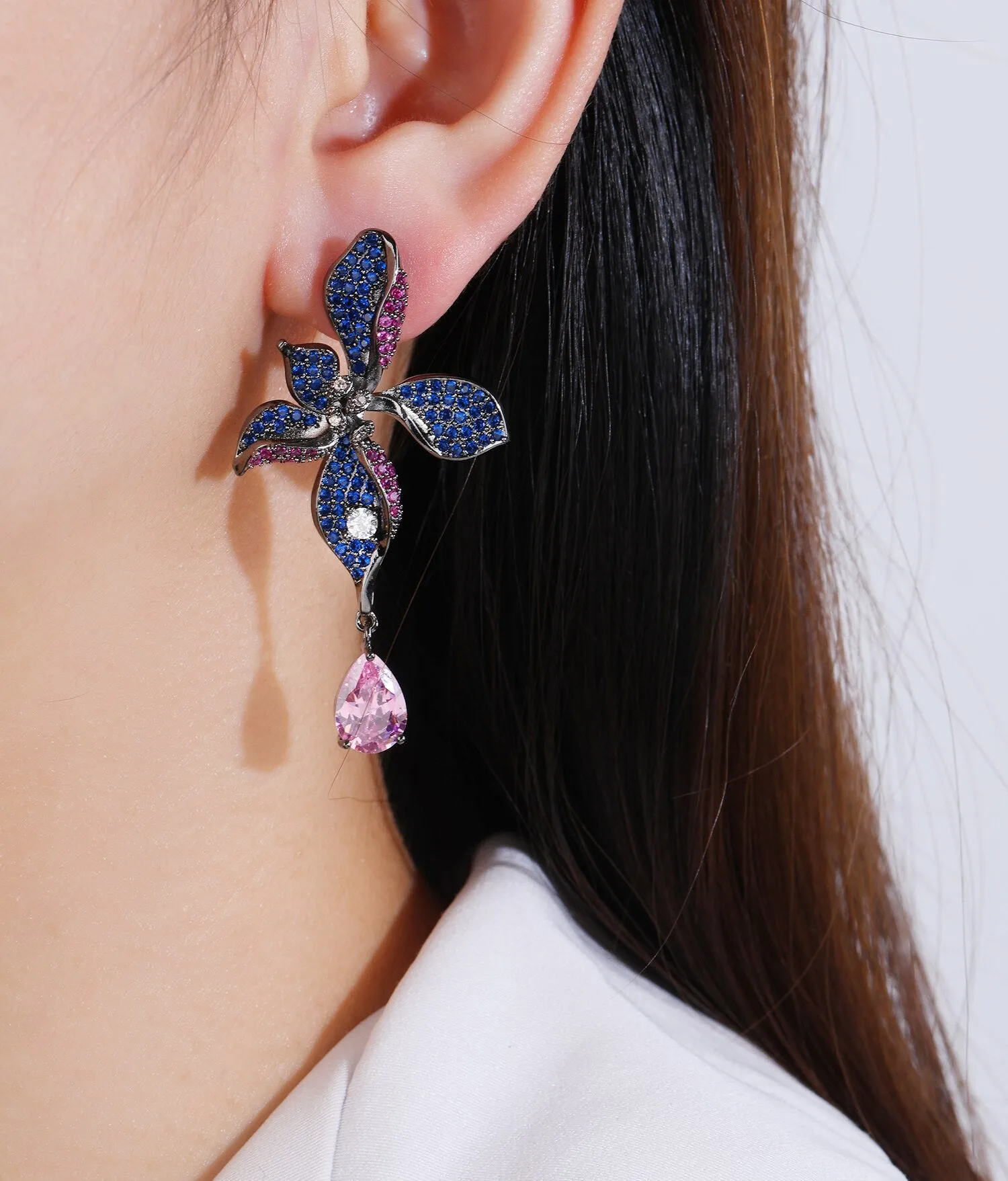 Cubic Zircon Flower Dangle Earring for Women,Crystals Girls Party,Crystals Water Drop Dangler Jewelry CE11866
