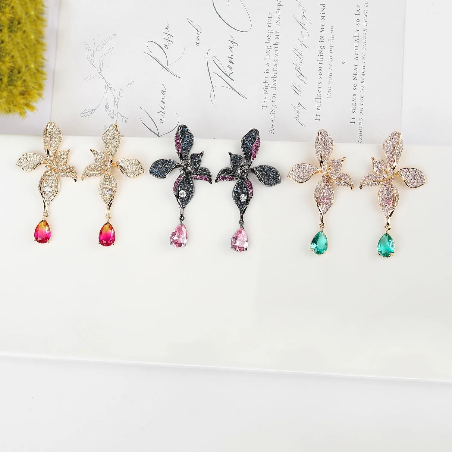 Cubic Zircon Flower Dangle Earring for Women,Crystals Girls Party,Crystals Water Drop Dangler Jewelry CE11866