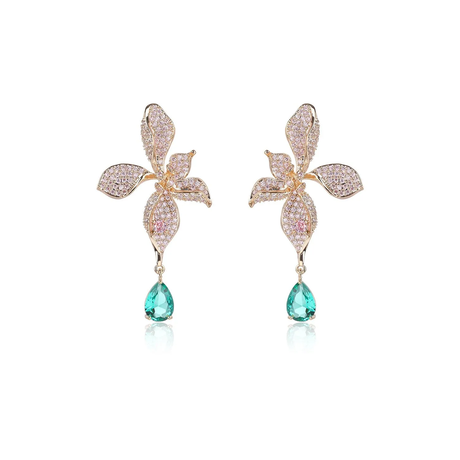 Cubic Zircon Flower Dangle Earring for Women,Crystals Girls Party,Crystals Water Drop Dangler Jewelry CE11866