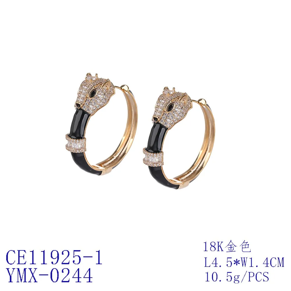 Cubic Zircon Leopard Earrings for Wedding, Enamel Stud Earring for Bride, Women Girl Birthday Party Jewelry CE11925