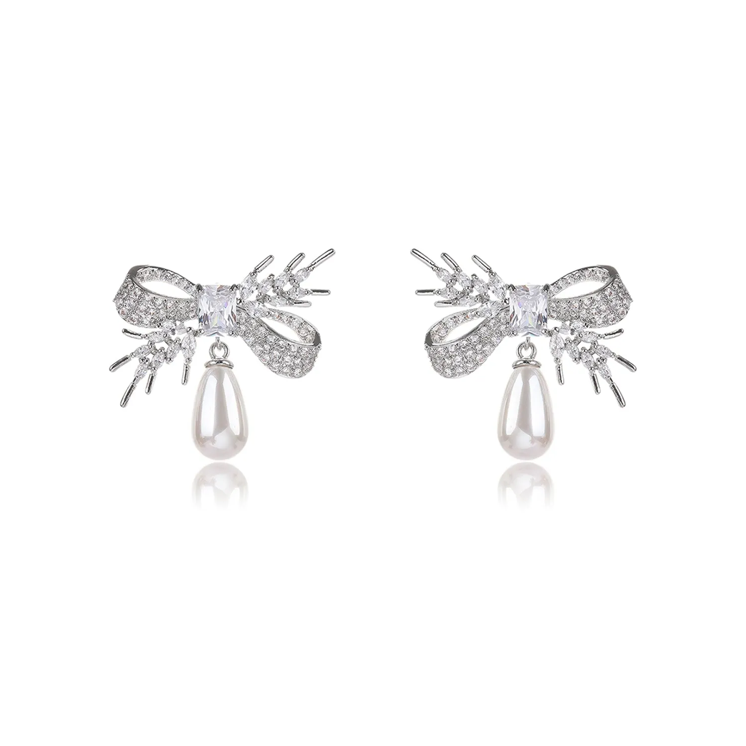 Cubic Zirconia Rosette Dangle Earring for Wedding, Pearl Prom Dangle Jewelry for Women and Bride CE11953