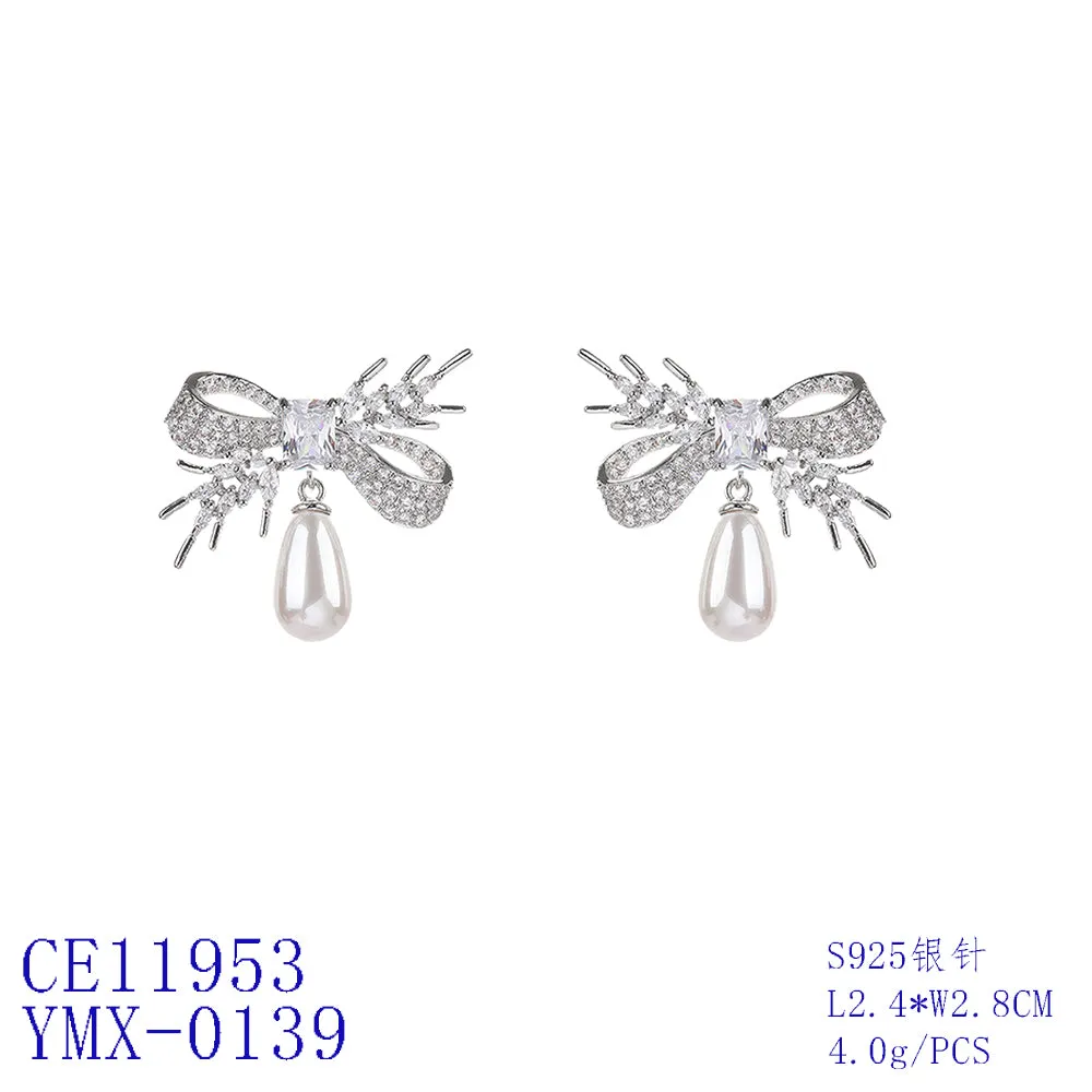 Cubic Zirconia Rosette Dangle Earring for Wedding, Pearl Prom Dangle Jewelry for Women and Bride CE11953