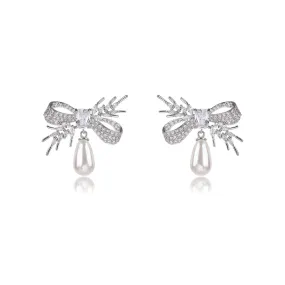 Cubic Zirconia Rosette Dangle Earring for Wedding, Pearl Prom Dangle Jewelry for Women and Bride CE11953