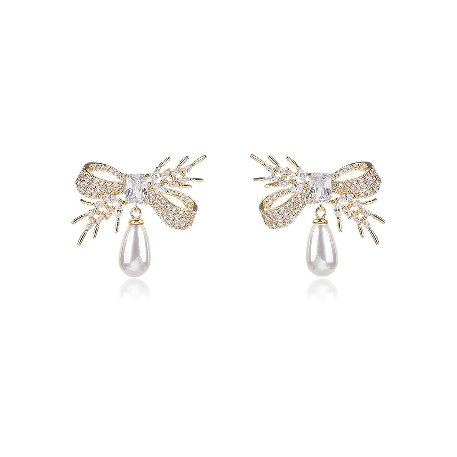 Cubic Zirconia Rosette Dangle Earring for Wedding, Pearl Prom Dangle Jewelry for Women and Bride CE11953