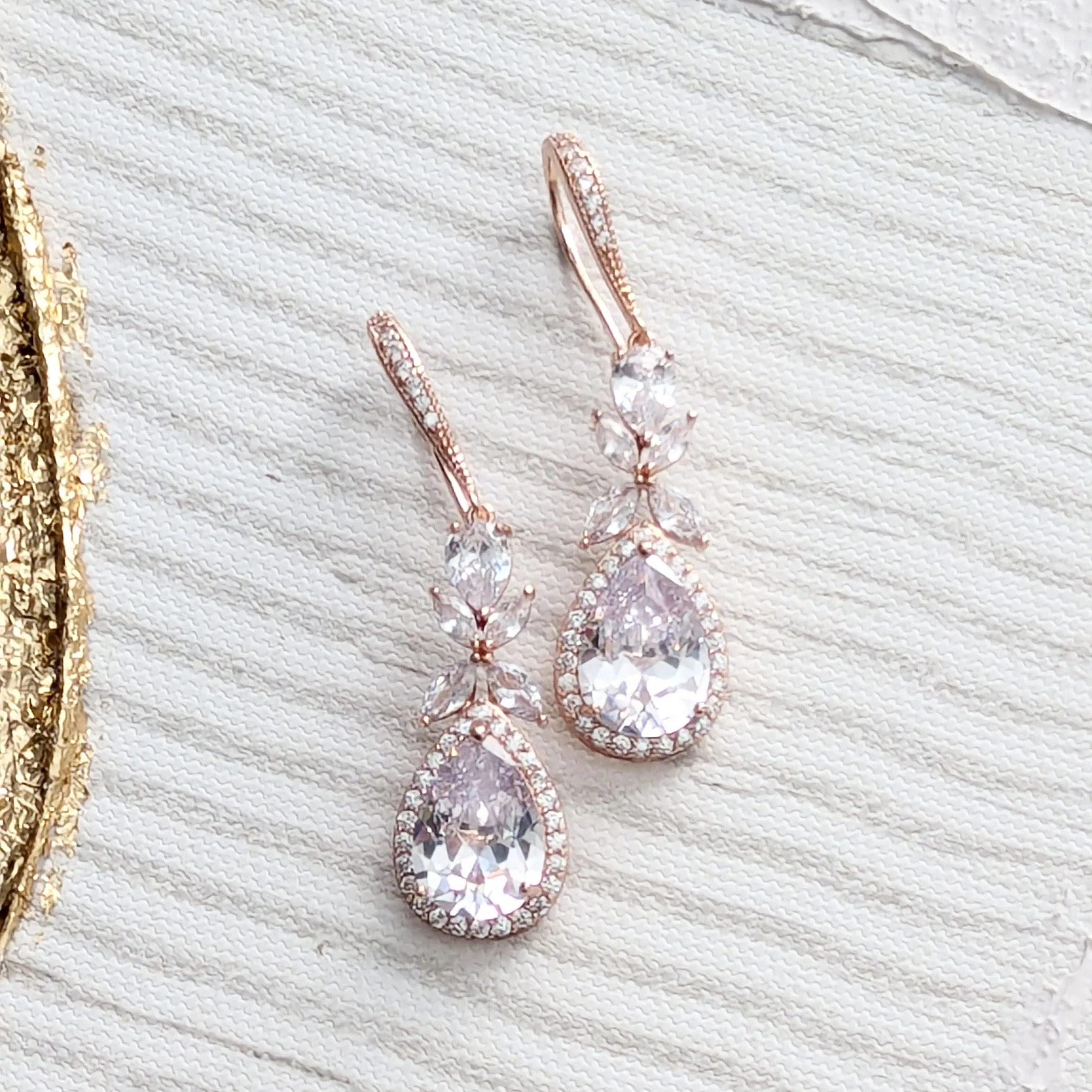 CZ Leaf and Drop Earrings
