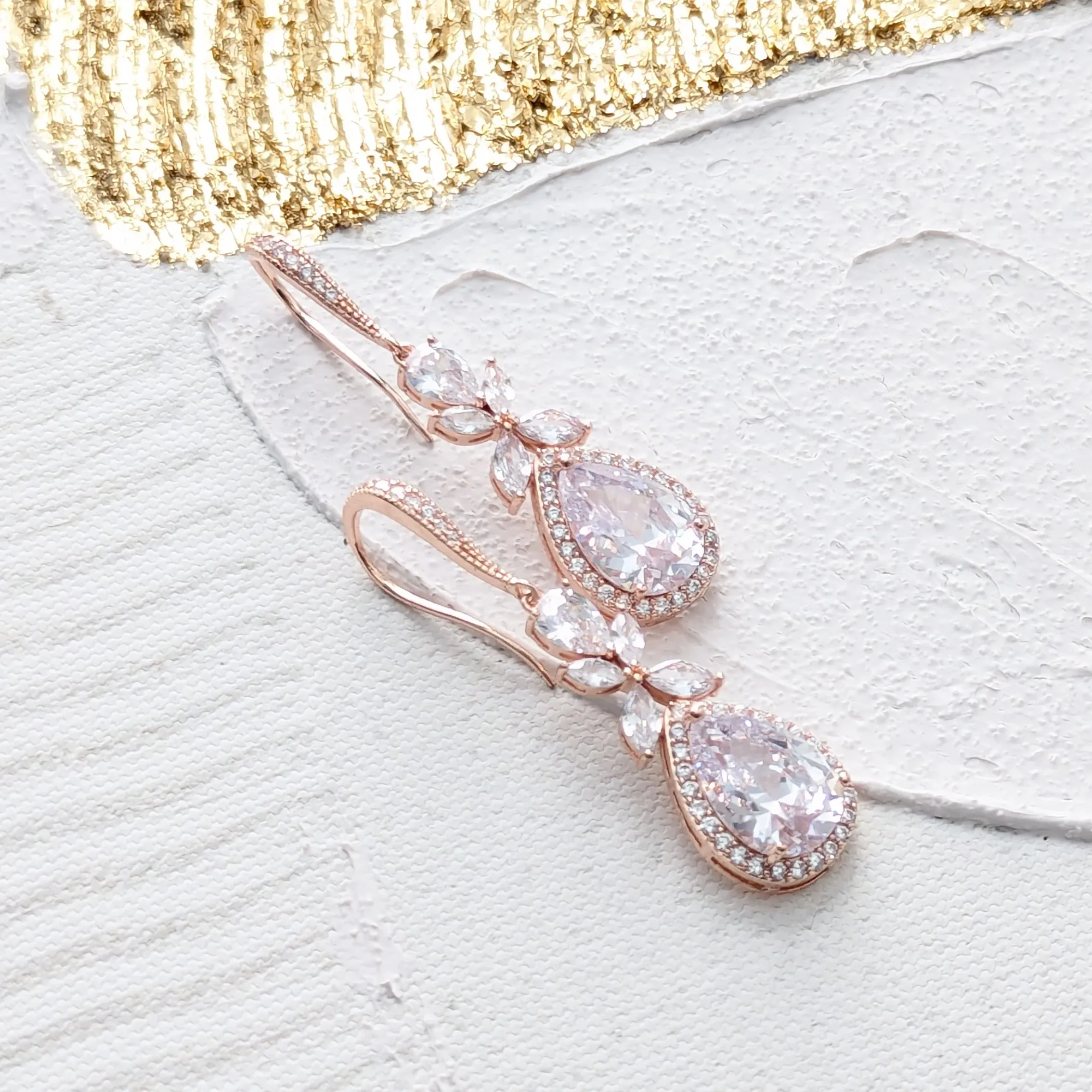 CZ Leaf and Drop Earrings