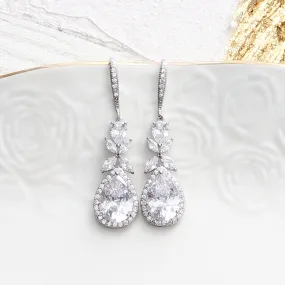 CZ Leaf and Drop Earrings