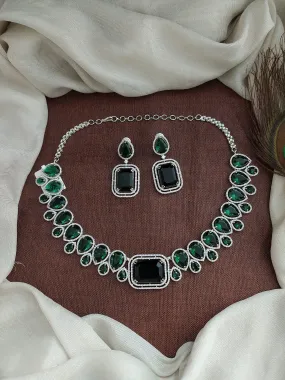 Designer American Diamond Necklace Set with Zircon Stones – Available in Green and Violet