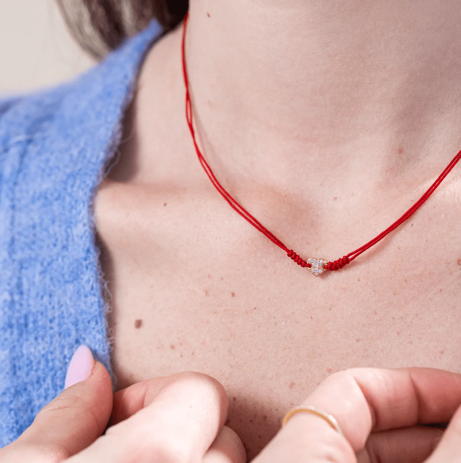 Diamond Paved Heart String of Love Necklace - 14K Rose Gold