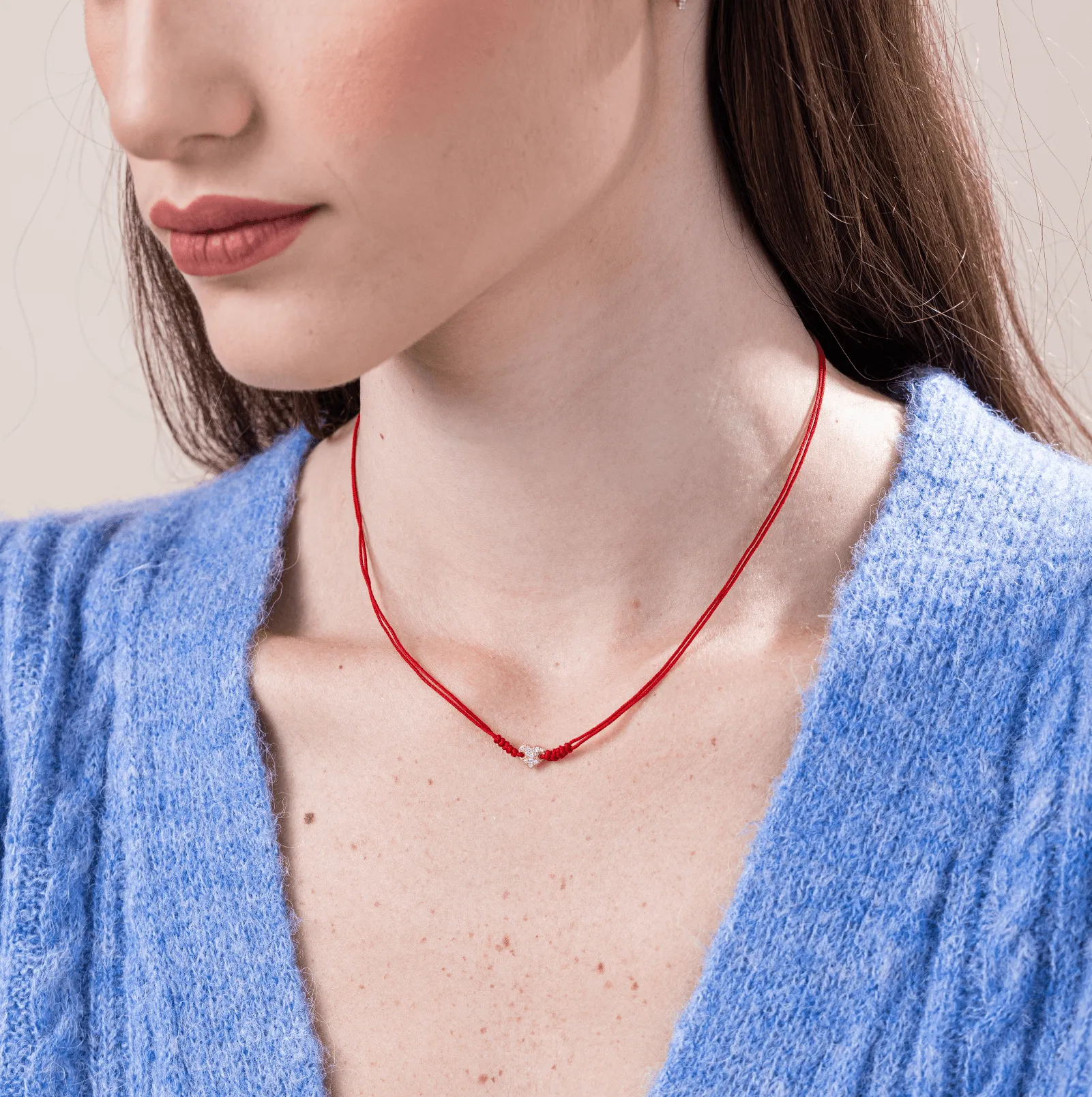 Diamond Paved Heart String of Love Necklace - 14K Rose Gold