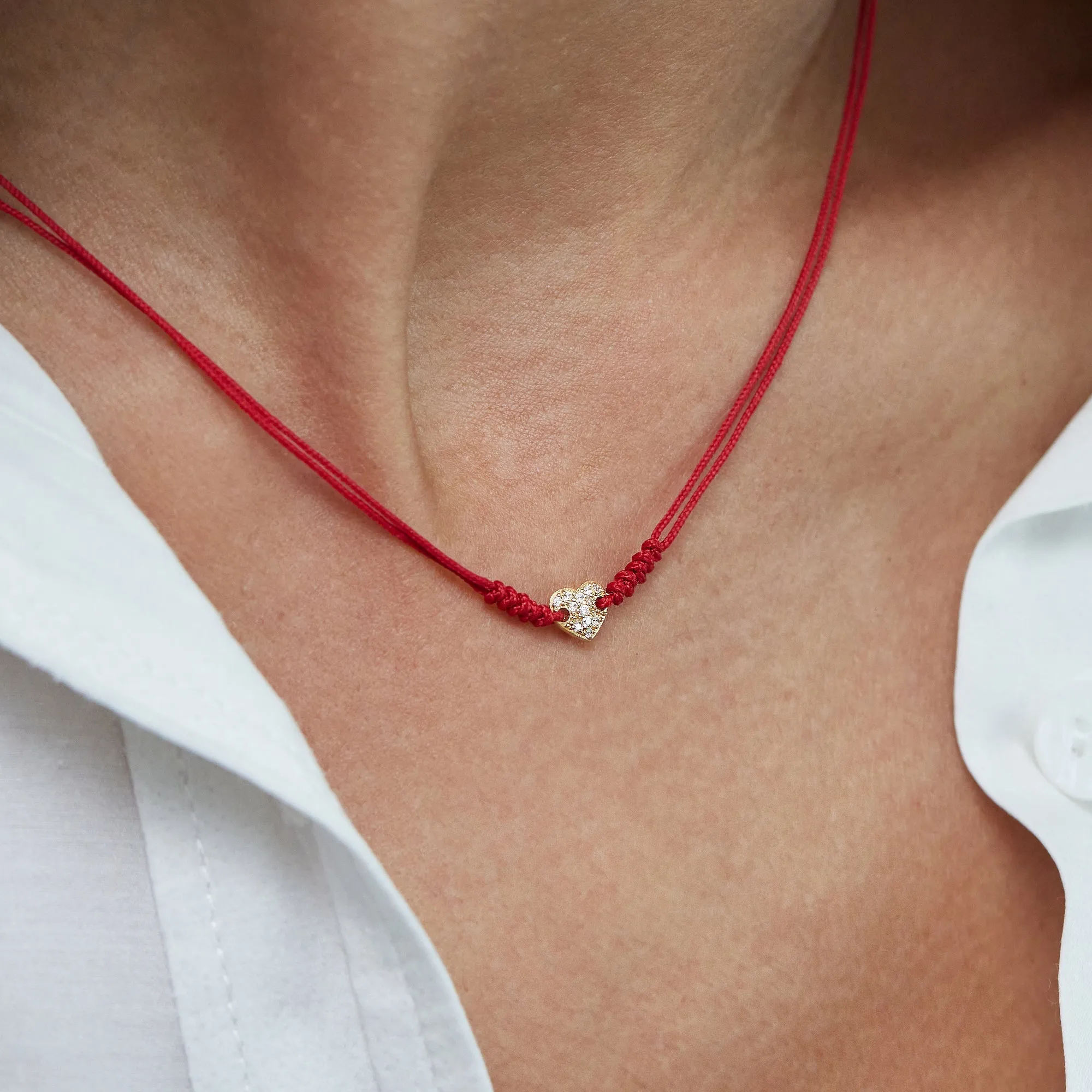 Diamond Paved Heart String of Love Necklace - 14K White Gold