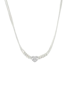 Diamond Paved Heart String of Love Necklace - 14K White Gold