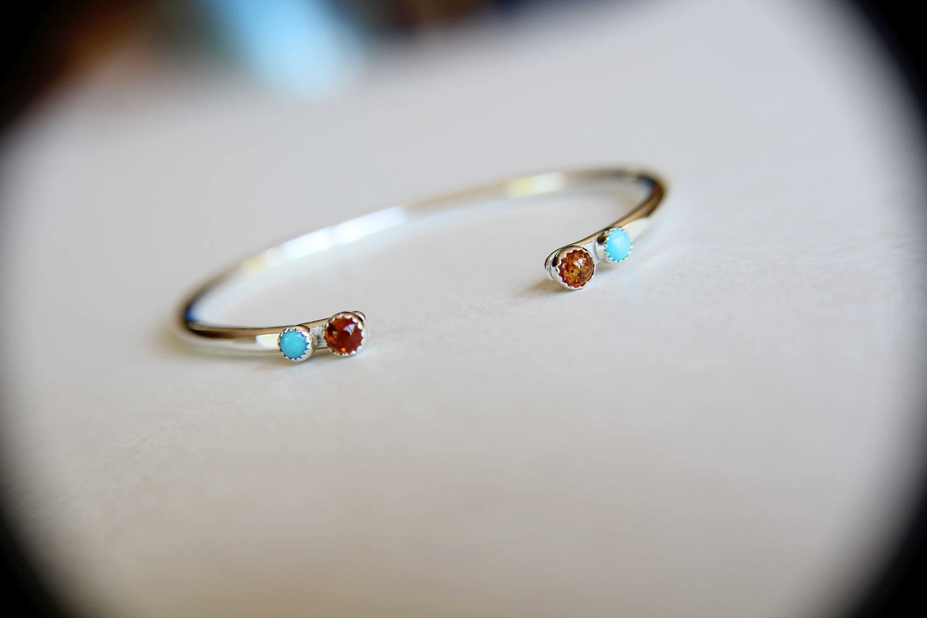 Double Gemstone Bracelet, Sterling Silver Bracelet, Amber Cuff Bracelet, Sterling Turquoise Jewelry, Amber and Turquoise Cuff, Boho, Gift