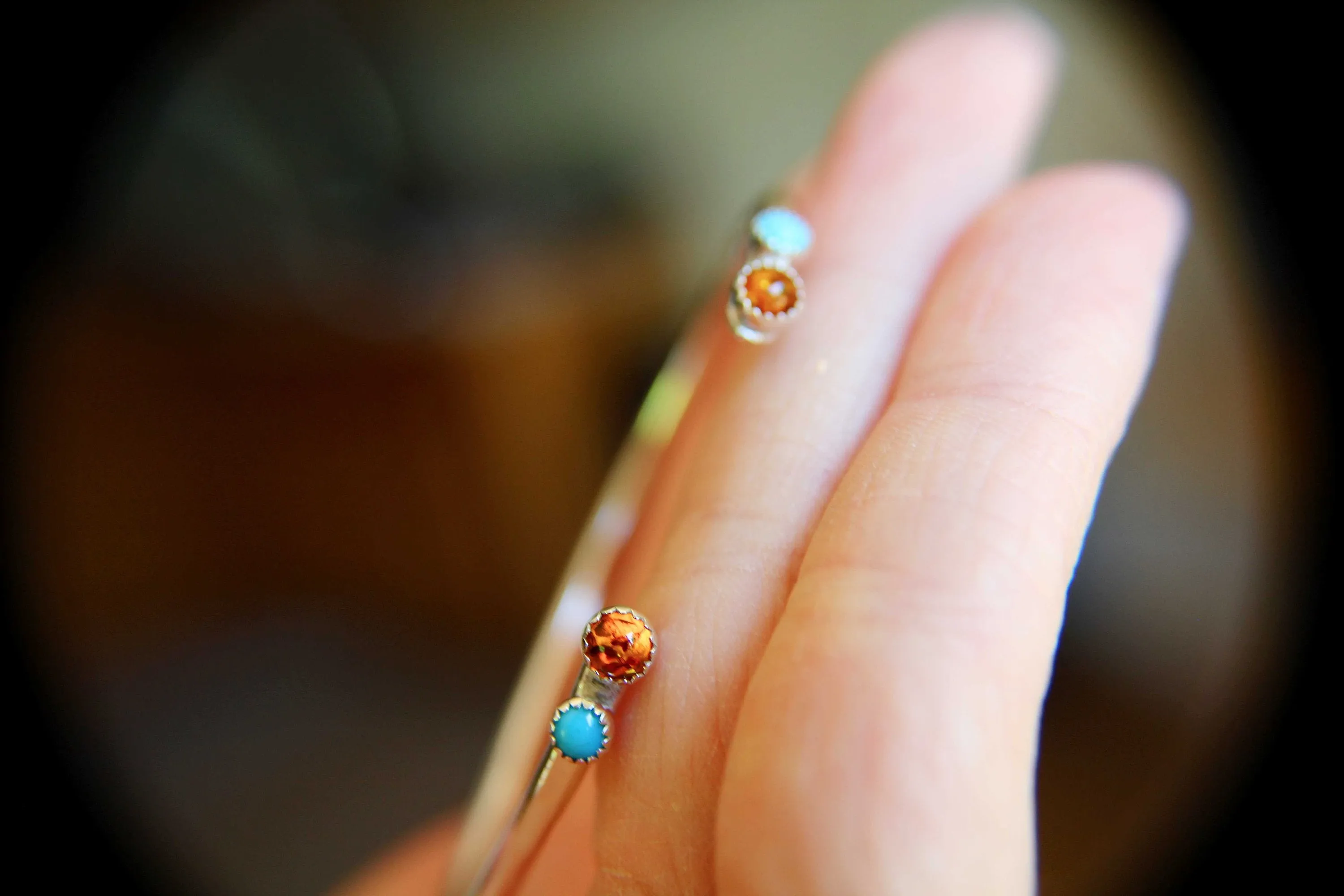 Double Gemstone Bracelet, Sterling Silver Bracelet, Amber Cuff Bracelet, Sterling Turquoise Jewelry, Amber and Turquoise Cuff, Boho, Gift