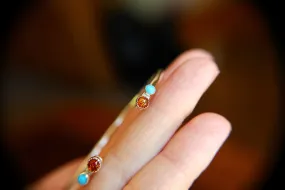 Double Gemstone Bracelet, Sterling Silver Bracelet, Amber Cuff Bracelet, Sterling Turquoise Jewelry, Amber and Turquoise Cuff, Boho, Gift