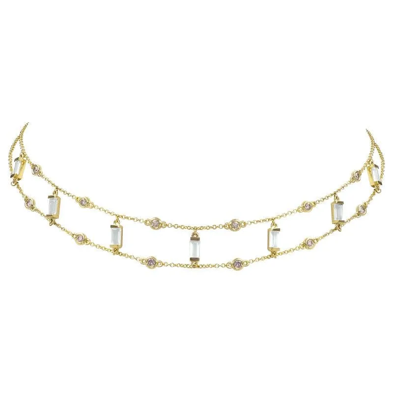 Double Layer Colored Gemstone Choker Necklace