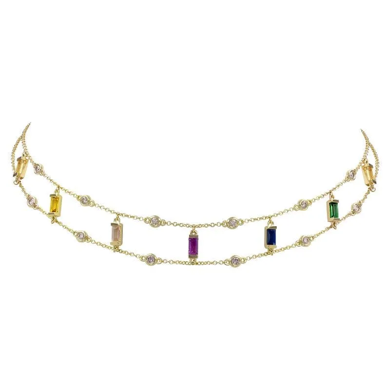 Double Layer Colored Gemstone Choker Necklace