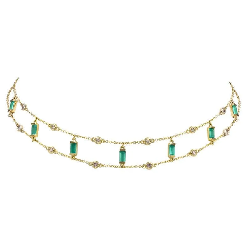 Double Layer Colored Gemstone Choker Necklace