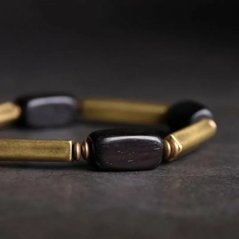Ebony Wood & Copper Mixed Metal Beaded Bracelet