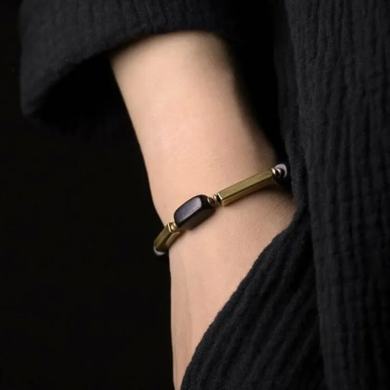 Ebony Wood & Copper Mixed Metal Beaded Bracelet