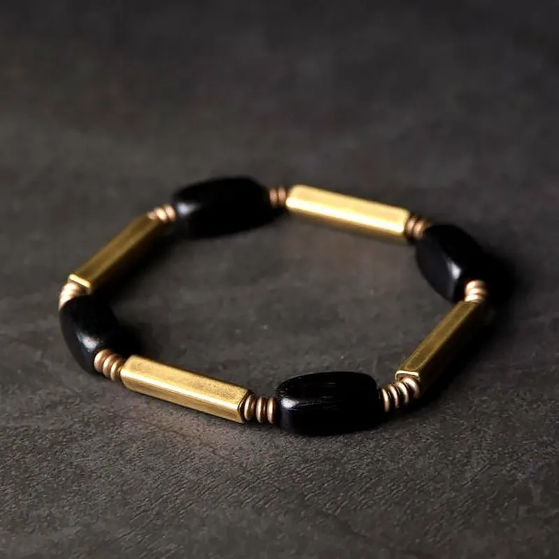 Ebony Wood & Copper Mixed Metal Beaded Bracelet