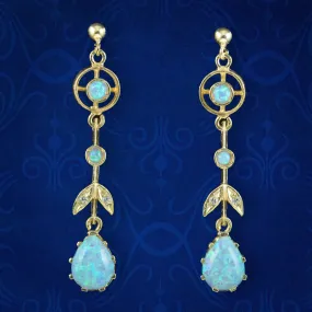 Edwardian Style Opal Drop Earrings Silver 18Ct Gold Gilt