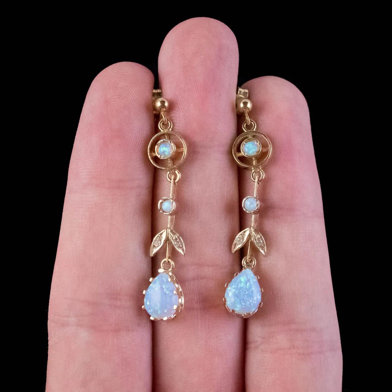 Edwardian Style Opal Drop Earrings Silver 18Ct Gold Gilt