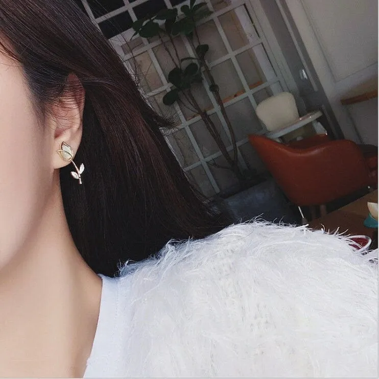 Elegant Natural Opal Tulip Earrings