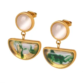 Elegant Opal Resin Earrings with Gold-Plated Details
