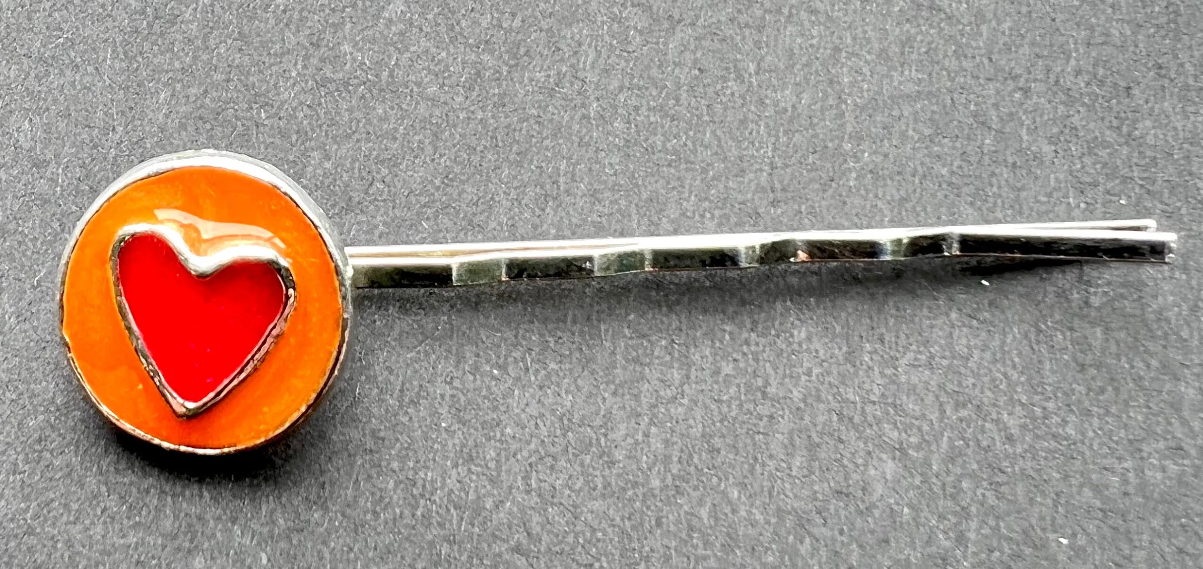 Enamel Heart 1980s  Hair Pins - Orange or Black