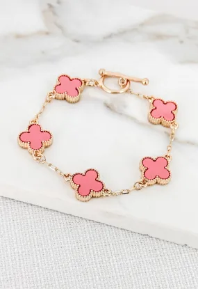 Envy Gold & Pink Clover T-bar Bracelet